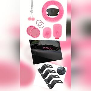 Pink Fluffy Car Accessory Set, NEW